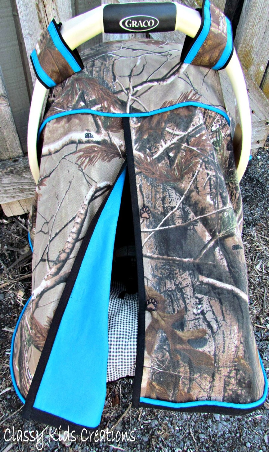 Camo Car Seat Canopy in Realtree Xtra Camouflage and Turquoise
