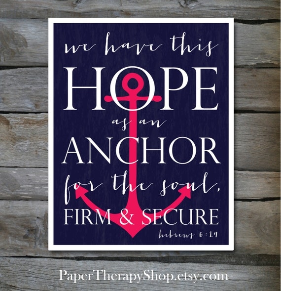 Hope as an ANCHOR Bible Verse 8 x10 print Hebrews 619 in Navy
