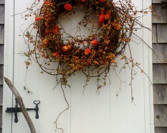 Fresh Bittersweet and Japanese Lantern Wreath - Harvest Wreath Autumn Wreath
