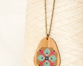 Cross Stitch Necklace - DIY Kit - Bamboo with Folk Art Pattern