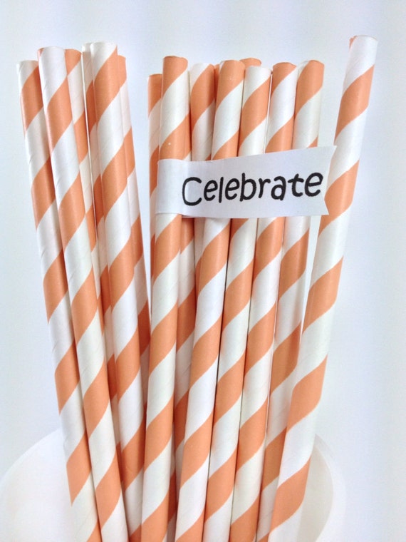 25 Peach Paper Straws, Retro Orange Swirl, Wedding, shower, birthday, carnival, pastel Il_570xn