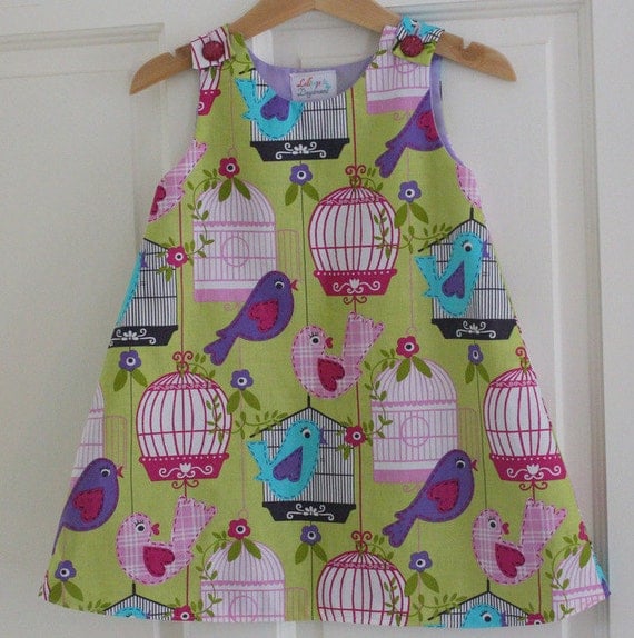 Girls Dress, Birds , A-line dress, perfect for Spring/Summer, size 1-2
