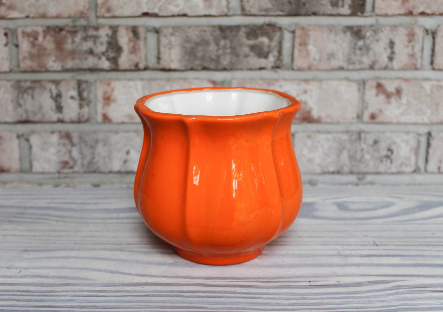 Vintage orange ceramic planter pot flower pot by carouselandfolk