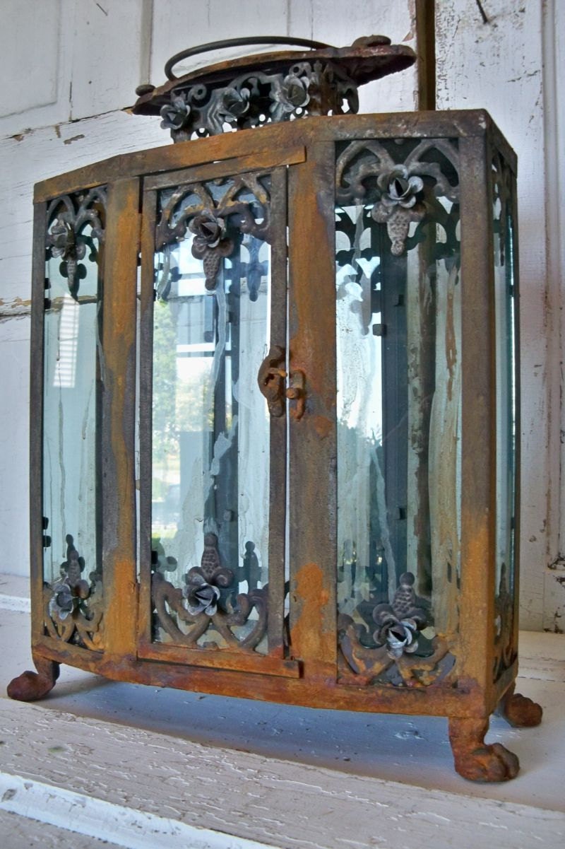 Ornate display case glass metal rusted observation showcase