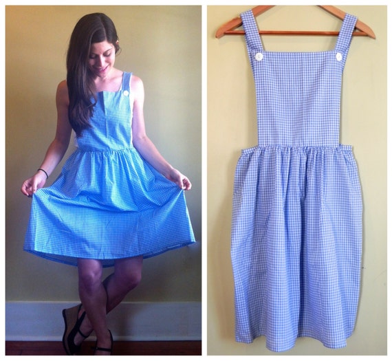 blue gingham jumper dress