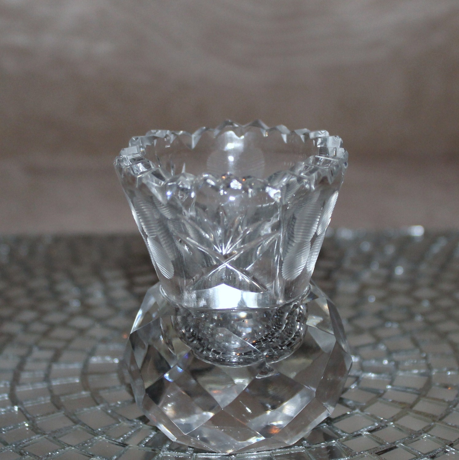 CZECHOSLOVAKIA DIAMOND CUT Lead Crystal Toothpick holder