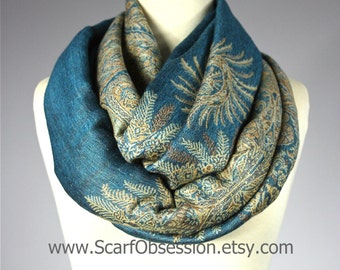 Teal scarf, pashmina, infinity