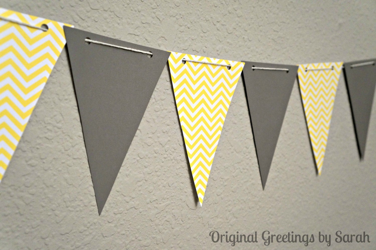 Yellow Chevron and Gray banner/bunting/flags by OriginalGreetings