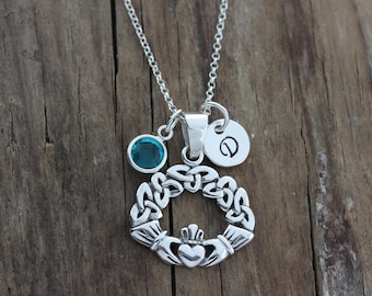 Gorgeous Claddagh Necklace, With Trinity design, Triquetra Knot necklace, Love, friendship symbol, Personalized jewelry, Irish jewelry, 678