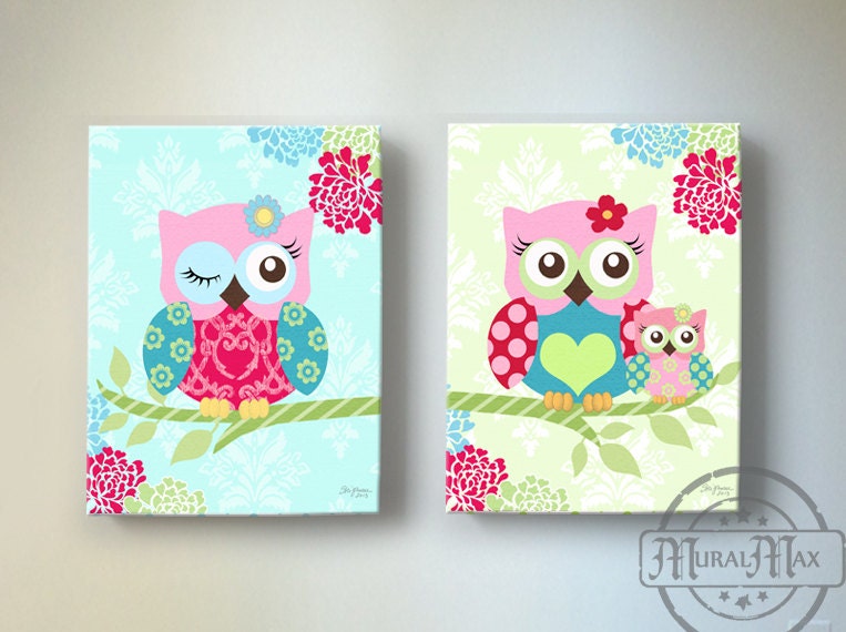 Owl Nursery Decor OWL canvas art Baby Girl Nursery by MuralMAX