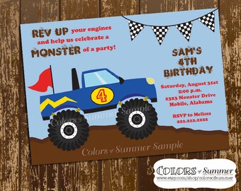 Monster Truck Invitation, Monster Truck Invite, Monster Truck Birthday Invitation, Birthday Invite, Boys Birthday, Race, Custom Digital File