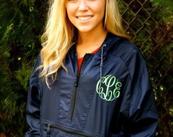 MONOGRAMMED Hooded Rain Jacket-Monogrammed Rain Jacket, Monogrammed Pullover, Monogrammed Windbreaker, Personalized Rain Jacket