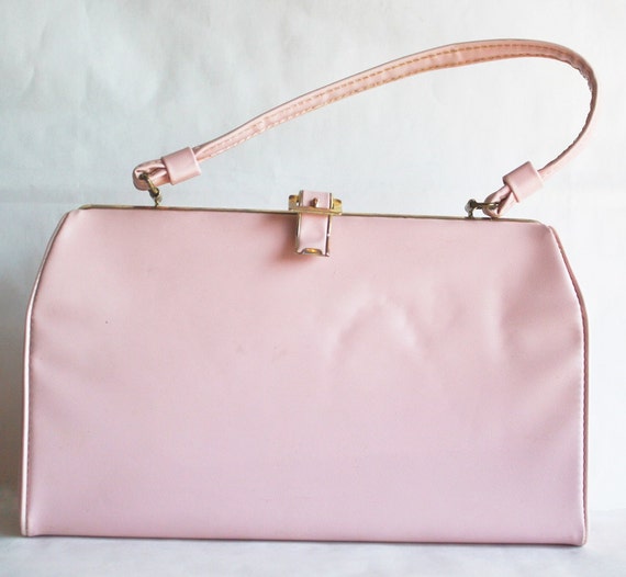 Vintage 1950s Purse / 50s Light Pink Vegan Handbag