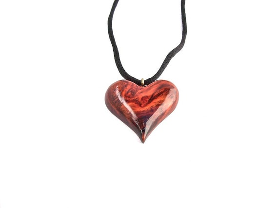 Wooden Heart Necklace Wood Heart Pendant Wood Heart Carved