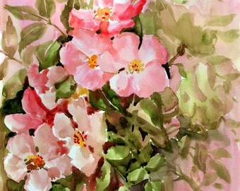 Pink Roses, Original watercolor painting, 14 X 11 in, watercolor ...
