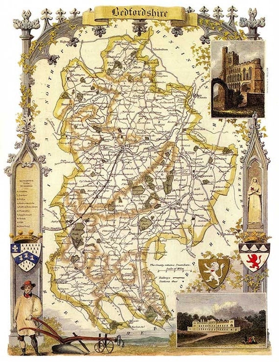 Artistic Bedfordshire County Map