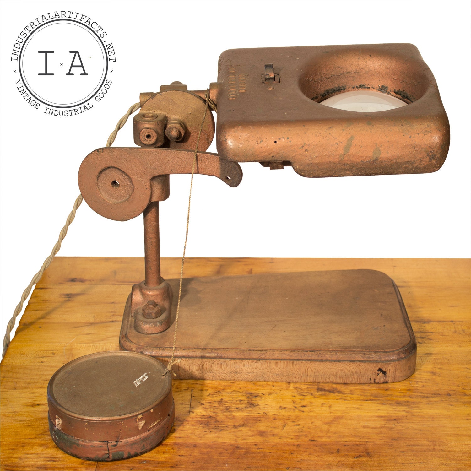 Vintage Industrial Gold Magnifying Desk Lamp by IndustrialArtifact