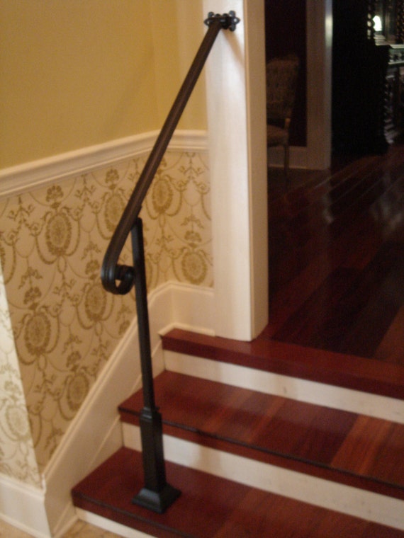3 Ft Wrought Iron Handrail Stair Step Railing with Wall/Post