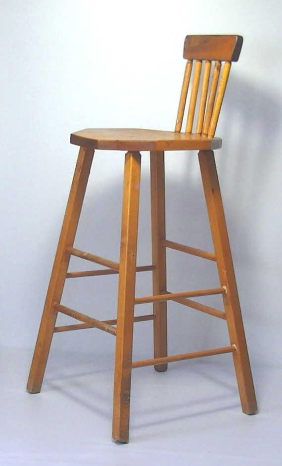 Vintage Rustic Wooden High Chair Stool