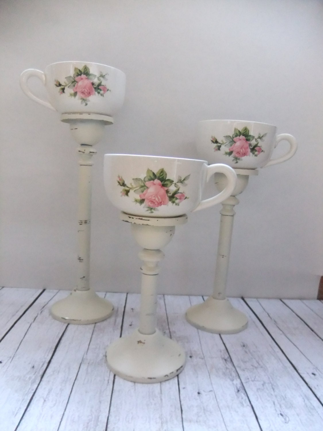 Tea Cup Candleholders candle holders reclaimed by ThisVintageLady