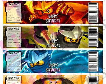 INSTANT DOWNLOAD - Ninjago Water Labels - Happy Birthday