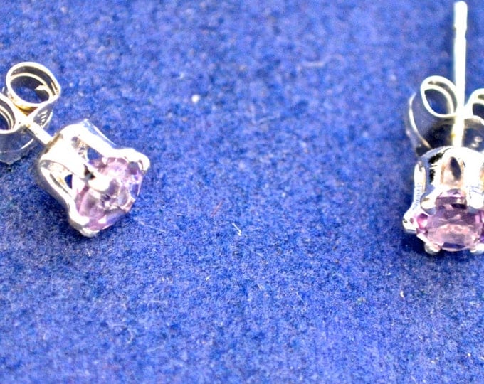 Amethyst Studs, Natural, Dainty 4mm Round, 0.45ct. Set in Sterling Silver E394