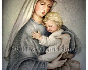Madonna and Child (C), Virgin Mary and Jesus 8x10 Print Free Shipping #4030