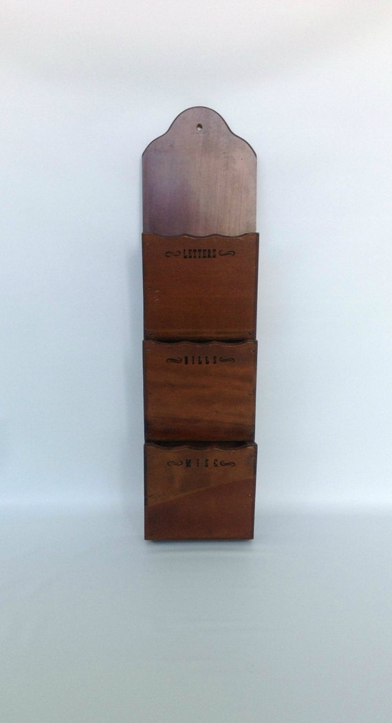 Vintage Wood Mail Bill Organizer Wall Hanging Rack