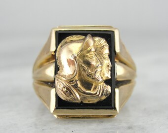 Mens Mid Century, Gold Overlaid Onyx Cameo Ring PPFFJ4-N