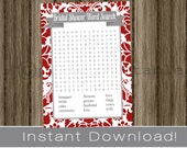 Christmas BRIDAL Shower Word Search game cards / red damask / INSTANT DOWNLOAD / diy printable digital file / wedding shower game Il_170x135