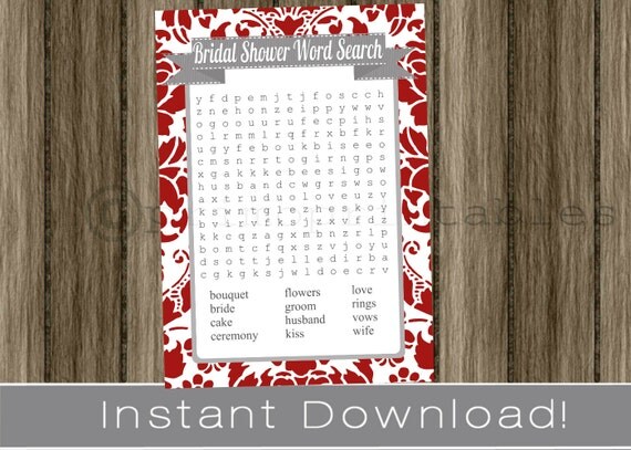 Christmas BRIDAL Shower Word Search game cards / red damask / INSTANT DOWNLOAD / diy printable digital file / wedding shower game Il_570xn