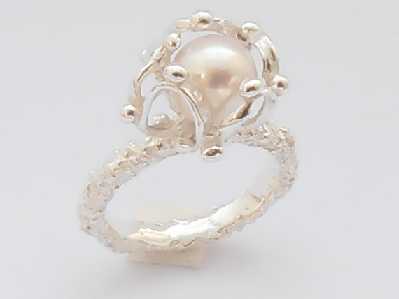 June Birthstone Pearl Ring White Pearl by MeropisArtJewelry