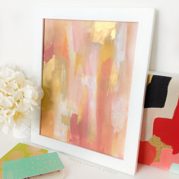 Pink and Gold Abstract Acrylic Painting 11x14 Original