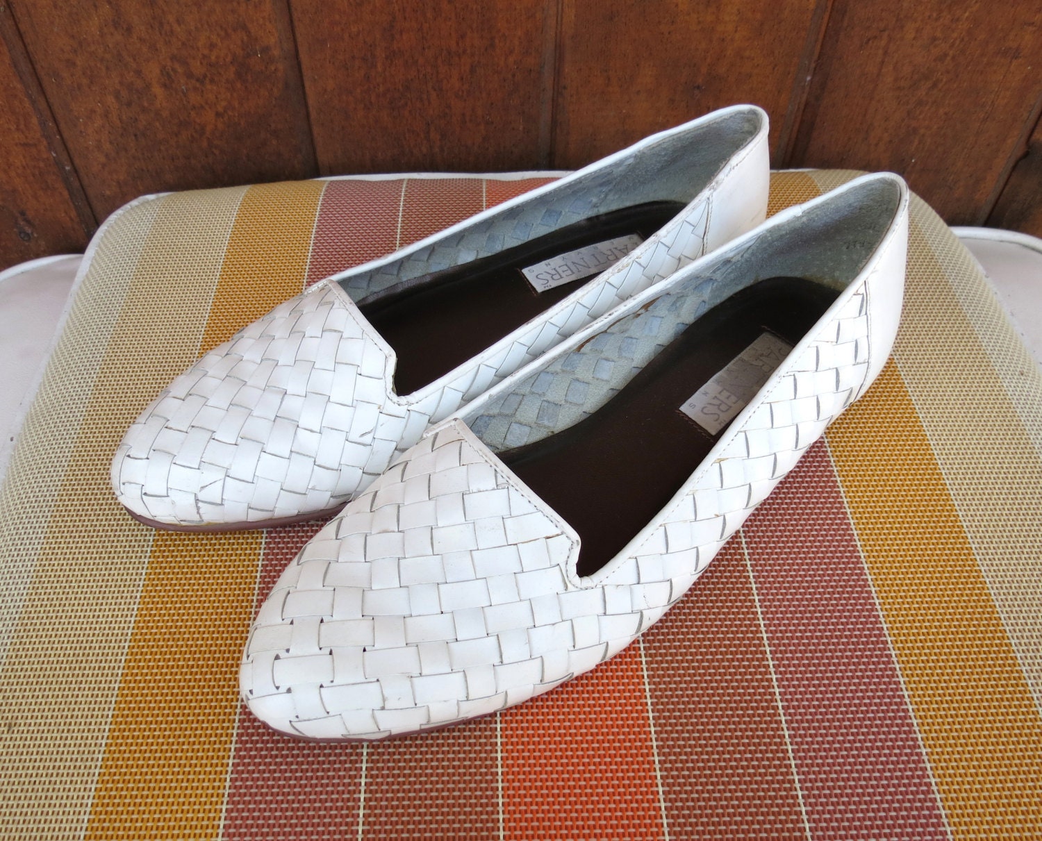 Woven Leather Flats Braided White Loafers Moccasins Ivory 7139