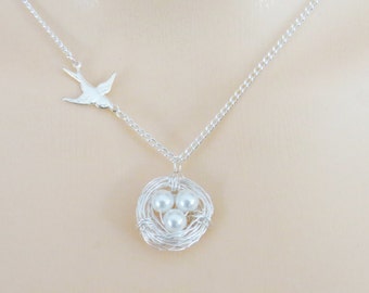 Nest Necklace, Bird Nest Necklace, Bird Necklace, Holiday Gift, Christmas Gift, Necklace for Mom, Gift for Mom, Gift for Grandmother