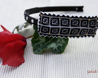Black and White Headband, Romanian Cross Stitch Pattern, Spring/Traditional Headband