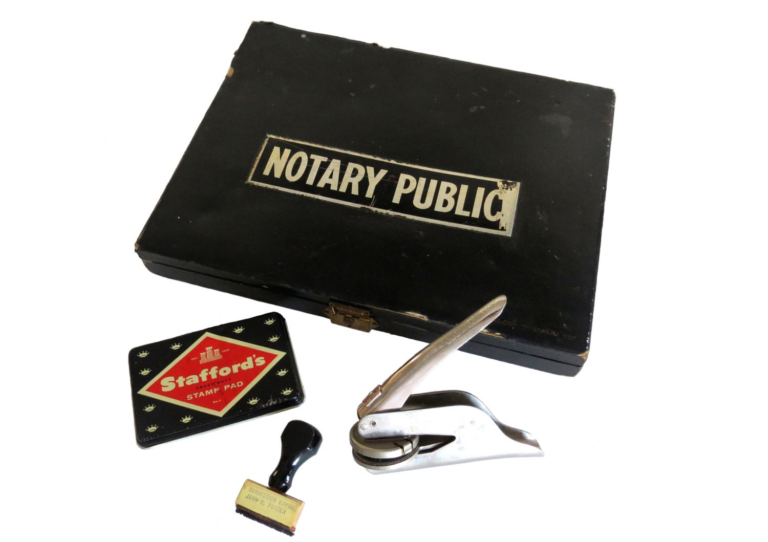 1960s Notary Public Wooden Travel Case with Cuyahoga County OH