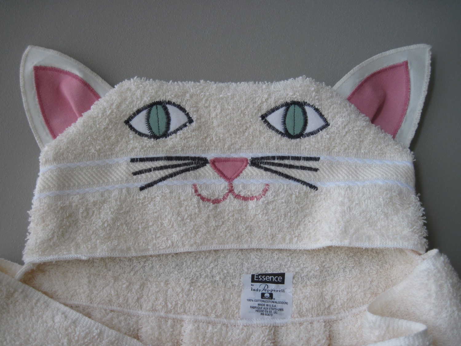 Cat Hooded Towel beige/creamcolored cat by SnuggleMeDesigns
