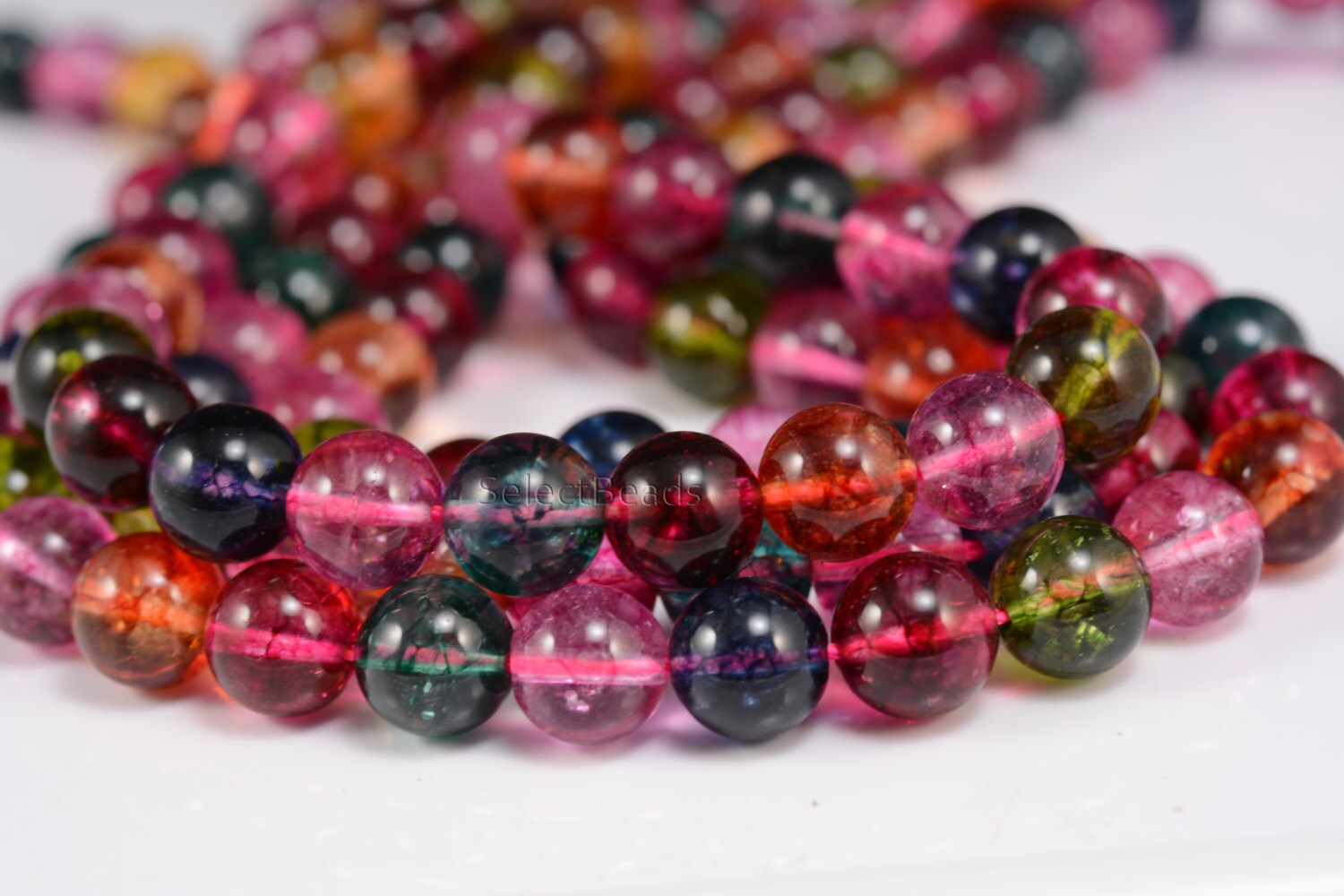 colorful clear quartz, rock crystal, 10mm, round bead, tourmaline like ...