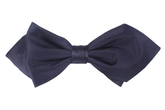 Men's Diamond Bow Tie Pre-Tied Point Shaped Navy Blue by OTAA