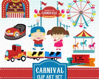 Carnival Clip Art Amusement Park Fair Clipart Set - carnivale rides, carousel, ferris wheel