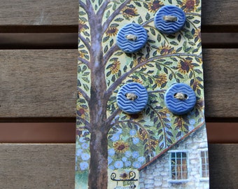 Round Porcelain Button, Ceramic Buttons, Chevron Buttons 2 hole, Pottery Button, Handmade Blue Buttons
