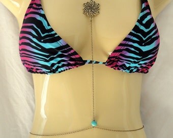 Bronze turquoise body chain, Body chain, Sexy belly body chain, Beach jewelry, Bronze body harness chain