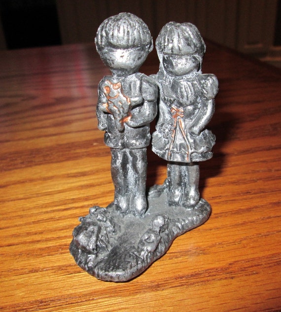Vintage Pewter Figurine of Boy and Girl by VintageClutters on Etsy