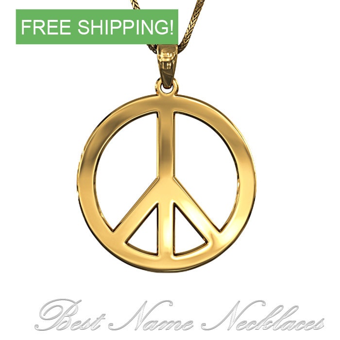 Peace Symbol Necklace in 14k Yellow Gold by BestNameNecklaces