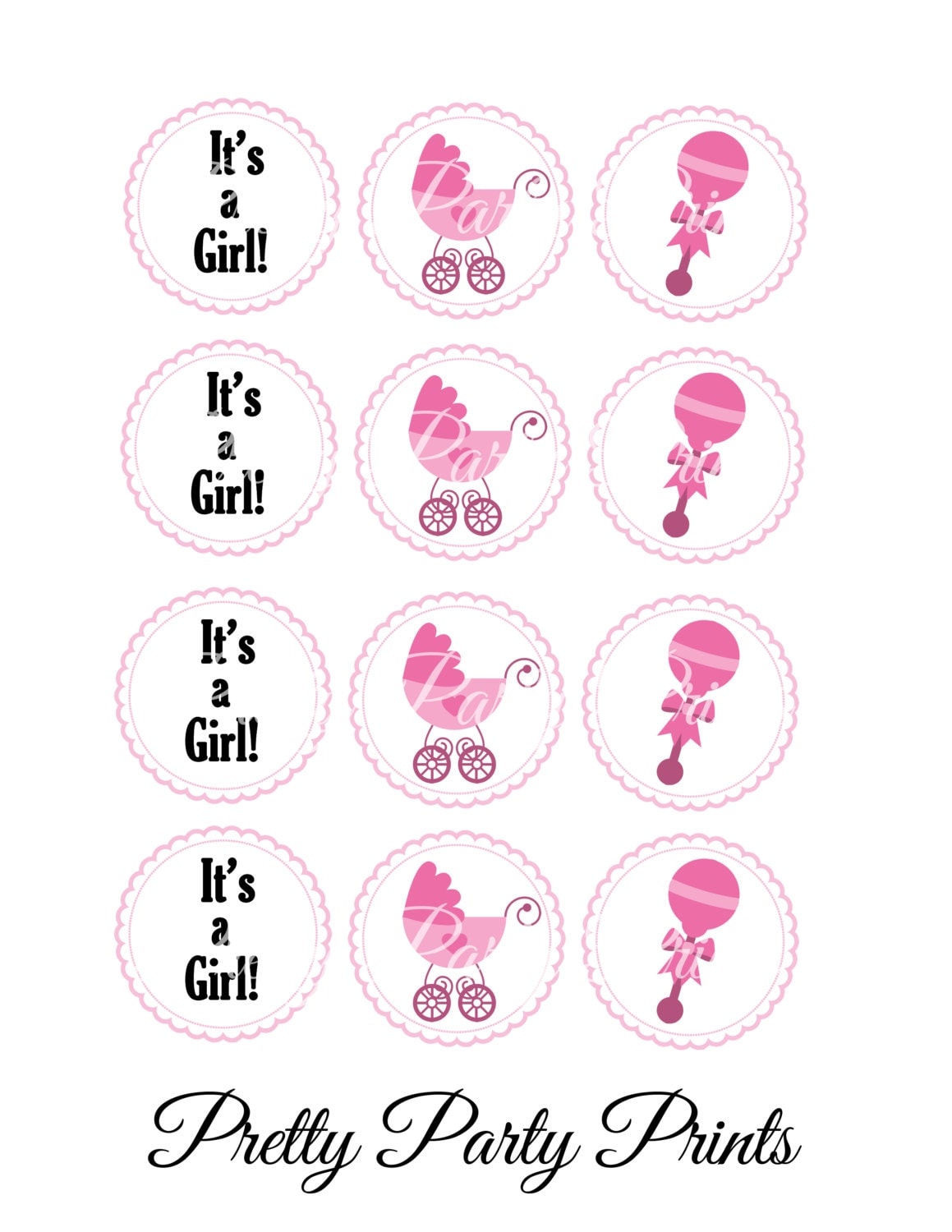 Printable Cupcake Toppers Baby Shower Pink and White 2 inch