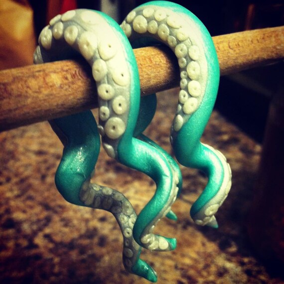 Items similar to Mint Tentacle 0 Gauge / Earrings / Plugs on Etsy