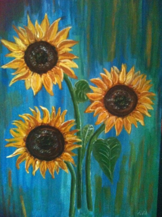 Items Similar To Original Acrylic Painting Sunflowers With Mount On Etsy