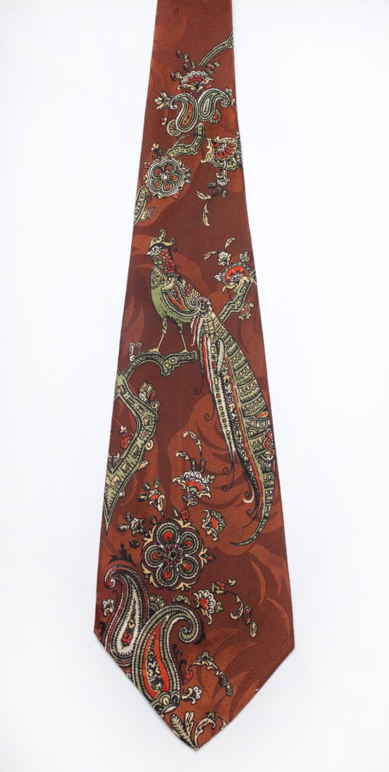 Vintage Men's tie JW HARROWER N.H. Paisley Peacock Design