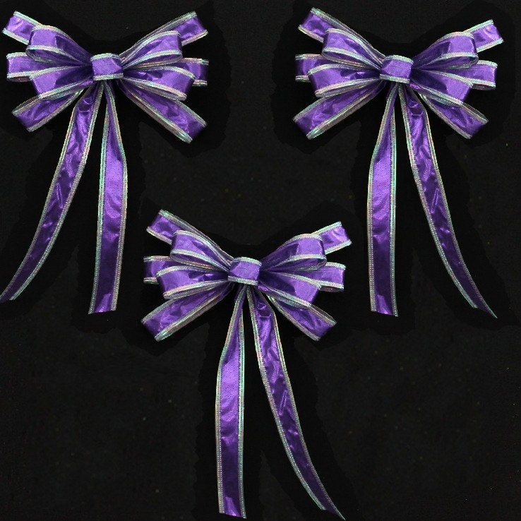 Purple Lame Iridescent Fused Wire Edge Christmas Tree Decoration Wedding Bows (set of 3)